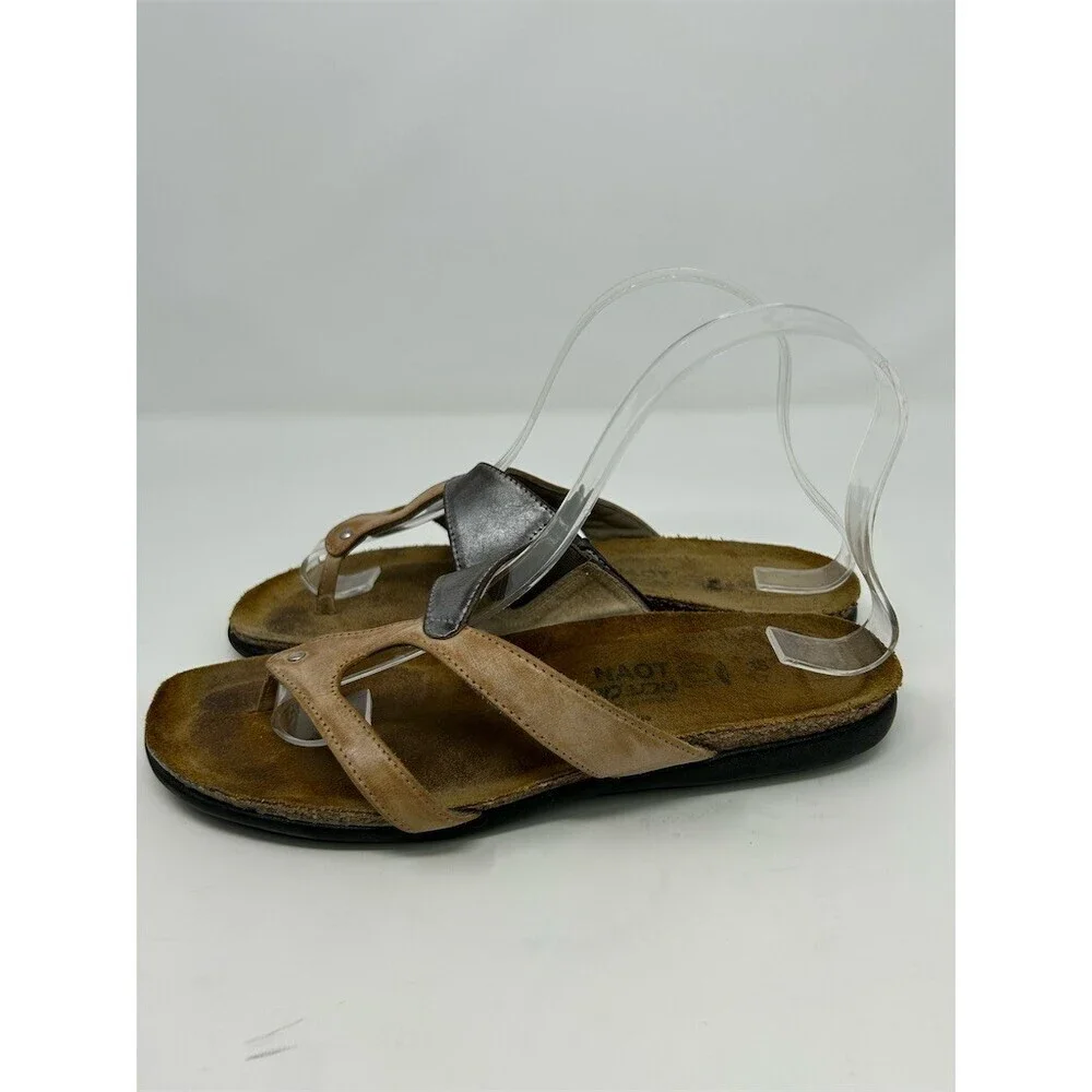 Naot Thong Sandals Womens Brown & Pewter Slip-On Comfort Contoured Footbed 38